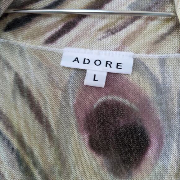 Adore Peacock Feather Print Open Front Vest Cardigan Waterfall Hem Women Size L - Picture 3 of 11